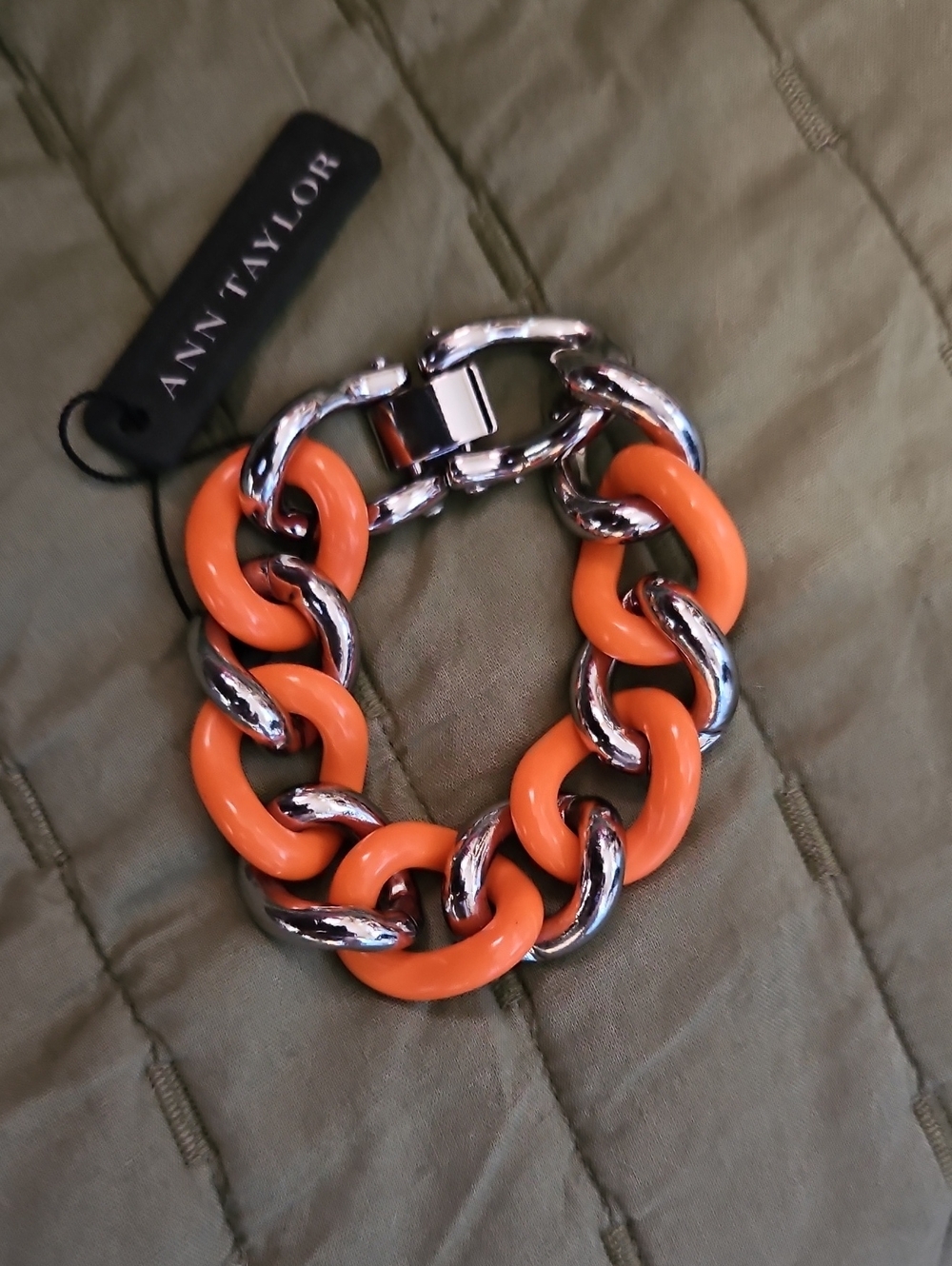 Ann Taylor Orange Resin and Silver Link Chunky Bracelet